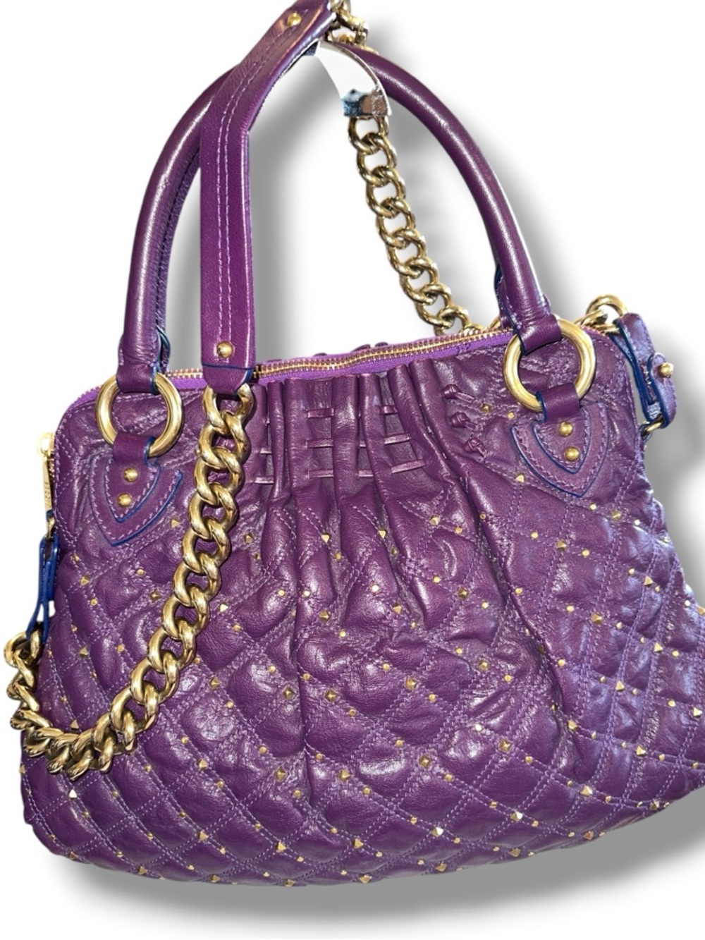 Marc Jacobs Calfskin Stardust Cecilia Studded Satchel VIBRANT PLUM PURPLE - Picture 3 of 11
